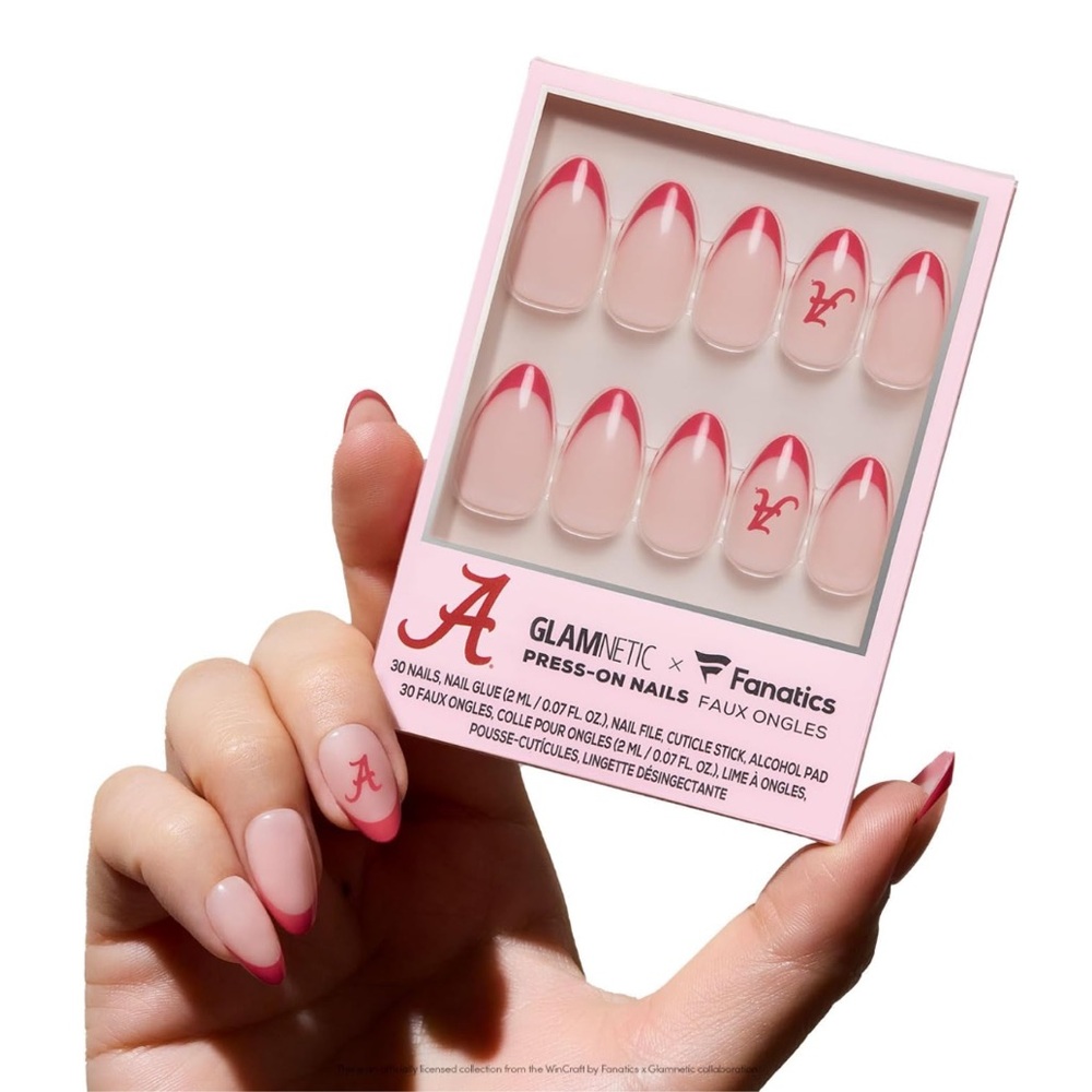 Glamnetic x Fanatics Press On Nails Alabama Crimson Tide Almond Red French Tips